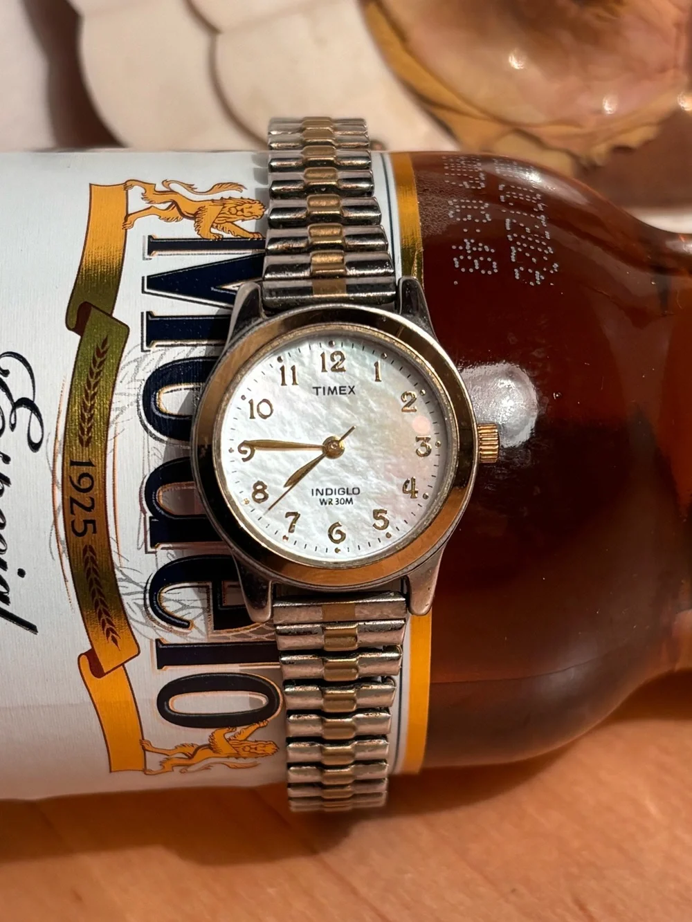 Timex Two-Tone Silver and Gold Mother-of-Pearl Dial Watch